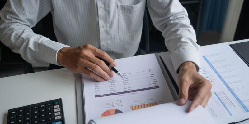 a man in a white shirt is holding a pen and paper